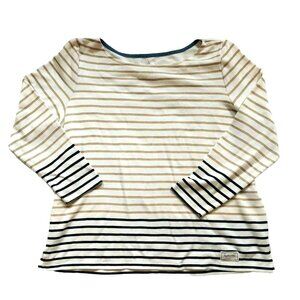 Talbots Womens Striped Long Sleeve Top 1X Beige & Black Cotton Blend